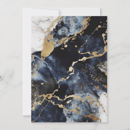 Elegante Navy en Gouden Waterverf Trendy Bruiloft Kaart (Achterkant)