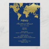 Elegante Navy en Gouden Wereldkaart Aangepaste Bru Menu (Voorkant)