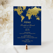 Elegante Navy en Gouden Wereldkaart Aangepaste Bru Menu