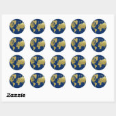 Elegante Navy en Gouden Wereldkaart Ronde Sticker (Vel)