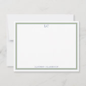 Elegante navy- en groene rand monogram briefkaart (Voorkant)