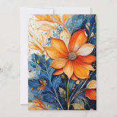 Elegante Navy en Oranje Floral Waterverf bruiloft Kaart (Achterkant)
