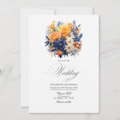 Elegante Navy en Oranje Waterverf Floral Design Kaart (Voorkant)