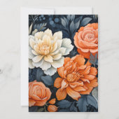 Elegante Navy en Oranje Waterverf Floral Design Kaart (Achterkant)