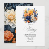 Elegante Navy en Oranje Waterverf Floral Design Kaart (Voorkant / Achterkant)