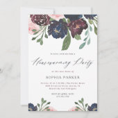 Elegante Navy en Plum Floral | Housewarming Party Kaart (Voorkant)