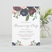 Elegante Navy en Plum Floral | Housewarming Party Kaart (Staand voorkant)