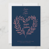 Elegante Navy en Roos Gold Heart Save the Date Kaart (Voorkant)