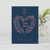 Elegante Navy en Roos Gold Heart Save the Date Kaart (Staand voorkant)