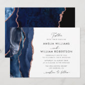 Elegante Navy en roos Gold huwelijksuitnodiging Kaart (Voorkant / Achterkant)