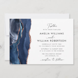 Elegante Navy en roos Gold huwelijksuitnodiging Kaart