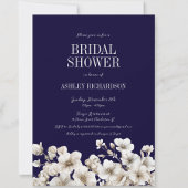 Elegante Navy en White Floral Vrijgezellenfeest Kaart