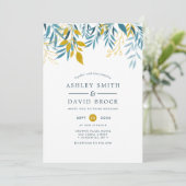 Elegante Navy Floral Waterverf bruiloft Kaart (Staand voorkant)