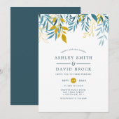 Elegante Navy Floral Waterverf bruiloft Kaart (Voorkant / Achterkant)