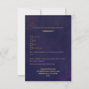 Elegante Navy Fluwelen Huwelijks RSVP Met Gouden A Kaartje