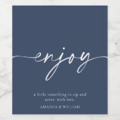 Elegante Navy "Geniet" Wedding Wijn Label Etiket (Enkel label)