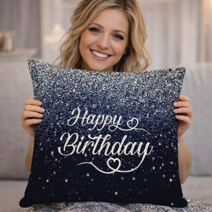 Elegante Navy Glitter Happy Birthday Worpkussen Kussen