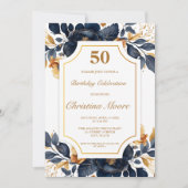 Elegante Navy & Gold 50e verjaardag uitnodiging (Voorkant)