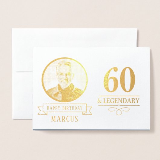 Elegante Navy & Gold 60e en legendarische verjaard Folie Kaarten (Voorkant met envelop)