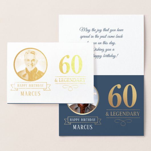 Elegante Navy & Gold 60e en legendarische verjaard Folie Kaarten (Display)
