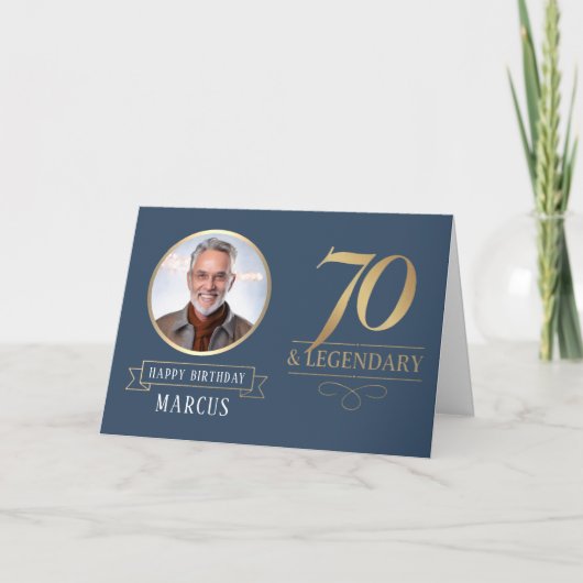 Elegante Navy & Gold 70e en legendarische verjaard Kaart (Voorkant)