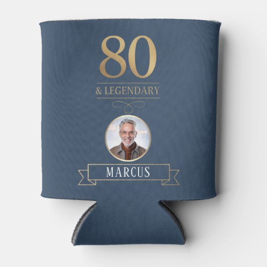 Elegante Navy & Gold 80e en legendarische verjaard Blikjeskoeler (Voorkant)