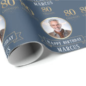 Elegante Navy & Gold 80e en legendarische verjaard Cadeaupapier (Rol Hoek)