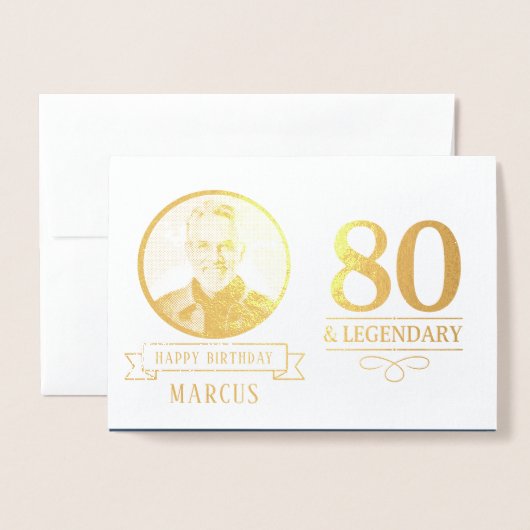 Elegante Navy & Gold 80e en legendarische verjaard Folie Kaarten (Voorkant met envelop)