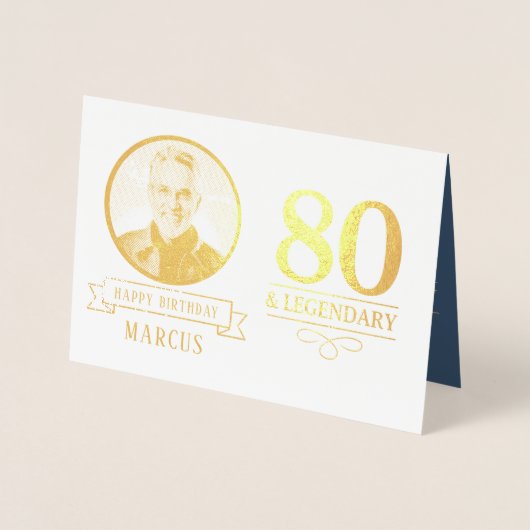 Elegante Navy & Gold 80e en legendarische verjaard Folie Kaarten (Voorkant)