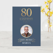 Elegante Navy & Gold 80e en legendarische verjaard Kaart (Gele Bloem)