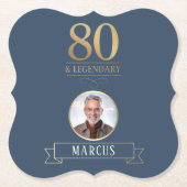 Elegante Navy & Gold 80e en legendarische verjaard Kartonnen Onderzetters (Voorkant)