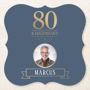 Elegante Navy & Gold 80e en legendarische verjaard Kartonnen Onderzetters