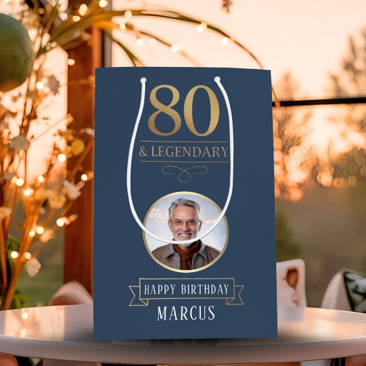 Elegante Navy & Gold 80e en legendarische verjaard Medium Cadeauzakje