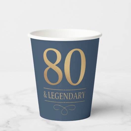 Elegante Navy & Gold 80e en legendarische verjaard Papieren Bekers (Voorkant)