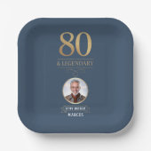 Elegante Navy & Gold 80e en legendarische verjaard Papieren Bordje (Voorkant)