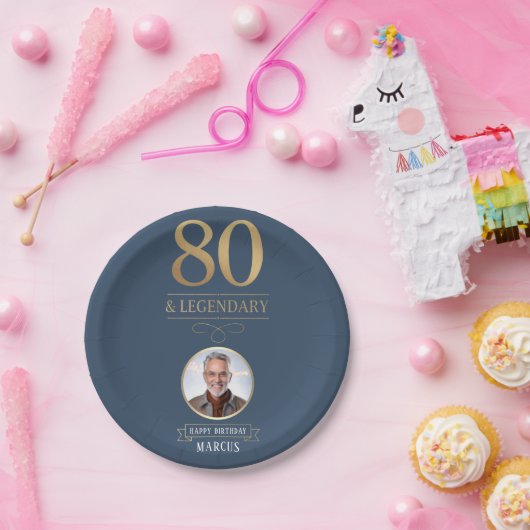 Elegante Navy & Gold 80e en legendarische verjaard Papieren Bordje (Feest)