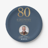 Elegante Navy & Gold 80e en legendarische verjaard Papieren Bordje (Voorkant)