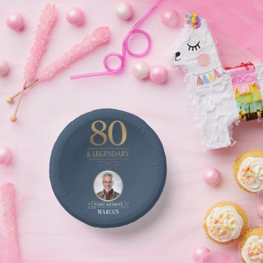 Elegante Navy & Gold 80e en legendarische verjaard Papieren Kommen (Feest)