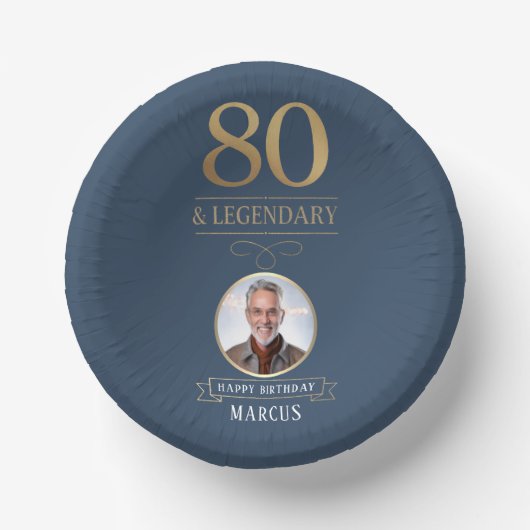 Elegante Navy & Gold 80e en legendarische verjaard Papieren Kommen (Voorkant)