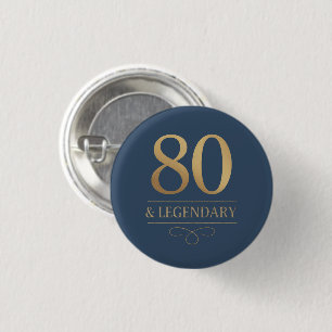 Elegante Navy & Gold 80e en legendarische verjaard Ronde Button 3,2 Cm