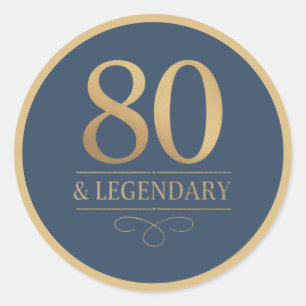 Elegante Navy & Gold 80e en legendarische verjaard Ronde Sticker
