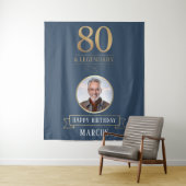 Elegante Navy & Gold 80e en legendarische verjaard Wandkleed (In situ)