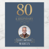 Elegante Navy & Gold 80e en legendarische verjaard Wijn Etiket (Enkel label)