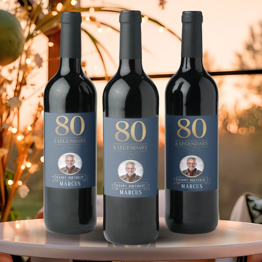 Elegante Navy & Gold 80e en legendarische verjaard Wijn Etiket
