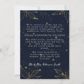Elegante Navy Gold Afstuderen aankondiging (Achterkant)
