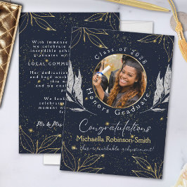 Elegante Navy Gold Afstuderen aankondiging