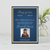 Elegante Navy & Gold Afstuderen aankondiging (Staand voorkant)