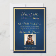 Elegante Navy & Gold Afstuderen aankondiging