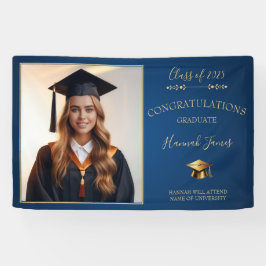Elegante Navy & Gold Afstuderen Banner