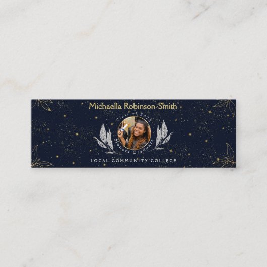 Elegante Navy Gold Afstuderen QR-code Contactkaartje (Voorkant)